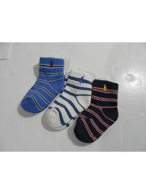 Polo Ralph Lauren Baby Boys Socks Sz 18-24 Mo. Shoe Sz 5-6 Blue White 3 pk NWOT